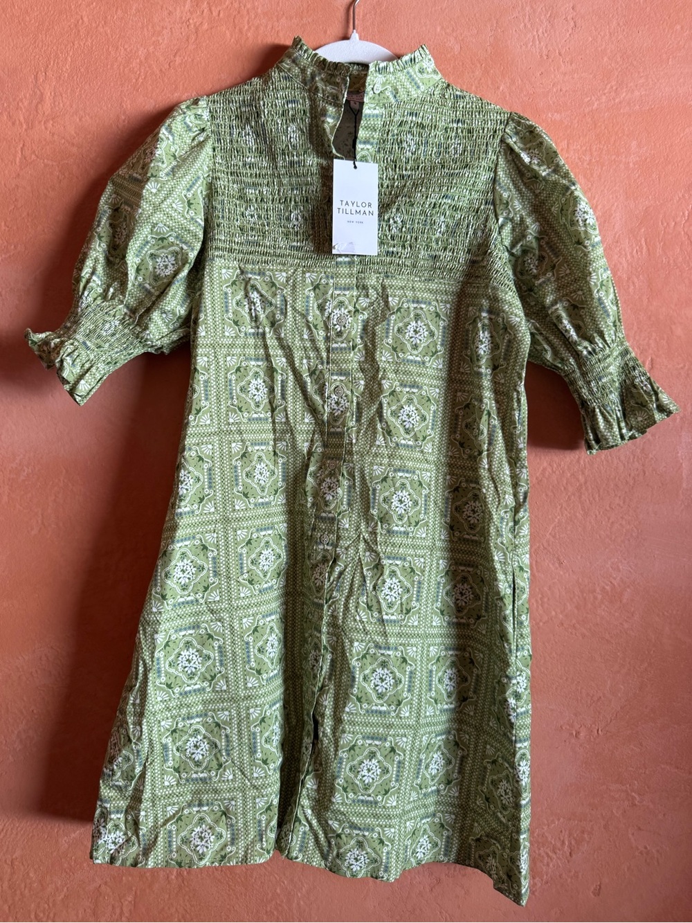 Taylor Tillman Aubrey Dress Verdant Mosaic Smocked Prairie Mini NWT S